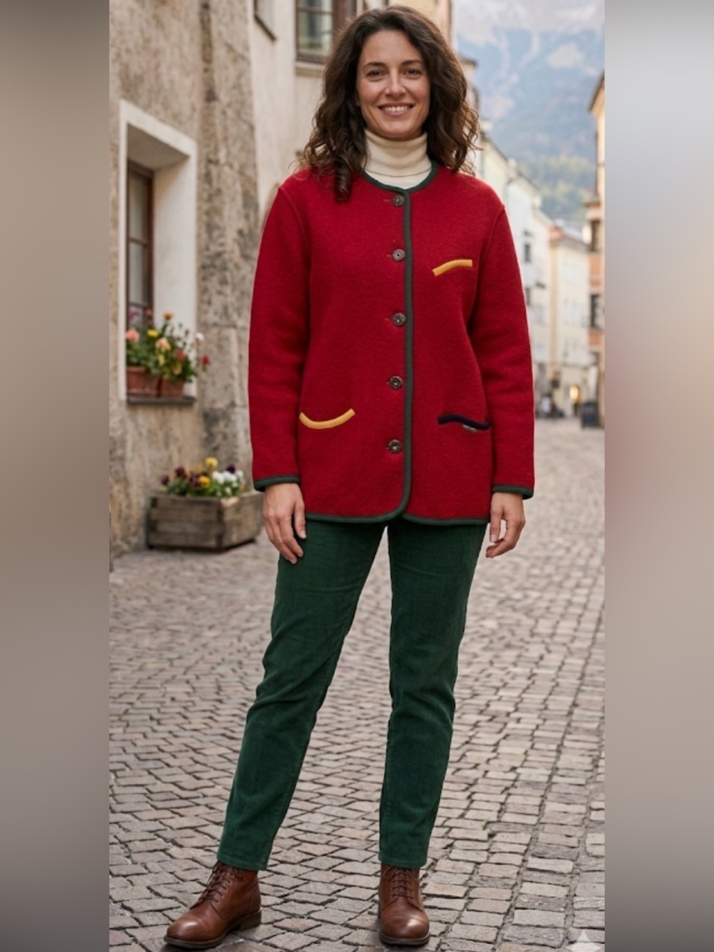 Vintage Geiger 
Austrian coat made of felted wool Red Size 36